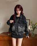 Reverse Crack Wash Two-Way Denim Jacket