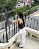 [with pad/adjustable straps] Cheeky back banding layered lace color matching shirring sleeveless