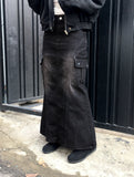 Riader Pocket Cargo Incision Denim Long Skirt