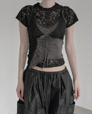 Floral Punching Lace Short Sleeve Tee