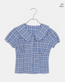 Warden Round Collar Puff Check Blouse