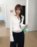 Mode Ribbed Open Frill Cardigan