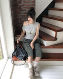Rohe Eyelet Strap Unbalance Shoulder Tee