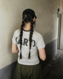 Neku Vintage Stripe Lettering Print Short Sleeve T-Shirt