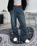 Pad snap button denim pants