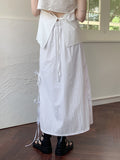 Loading Side Ribbon String Side Slit Back Banding Nylon Long Skirt