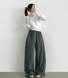 Side Cut Long Balloon Wide Banding Pants