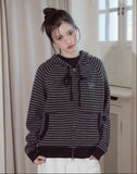 Cat Stripe Hood Knit Zip-Up