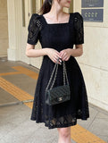Hush Puff Punching Lace Flare Mini One Piece