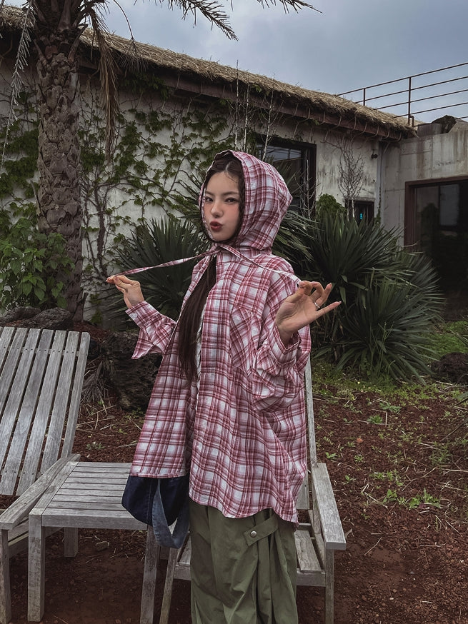 【U LAN】Mild Overfit Hooded Checkered Shirt U LAN (ユーラン) - マイルドオーバーフィットフードチェック