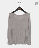 Hoshiv Button Shirring Layered Long Sleeve T-Shirt