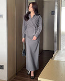 Lumie Collar Pintuck Shirring Wrap Blouse