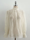 Loet Pintuck Pearl Sheer Lace Blouse