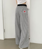 Stripe Heart Embroidery Patch Avant Wide Fit Pants