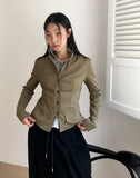 Femo vintage high neck collar button cotton jacket
