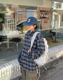 [unisex] Yumei String Hood Over Check Shirt