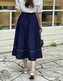 Lopiel Denim Like Banding Flare Long Skirt