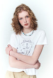 Circle Kitty Embroidered Crop Short Sleeve Tee