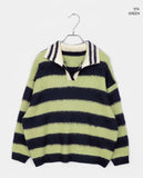 Keru stripe color matching collar knit
