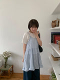 Sodel Summer Seersucker Check Sleeveless One Piece