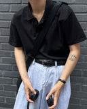 Collar Henry Neck Boonto Short Sleeve T-shirt
