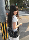 Blan Dot Shirred Half Moon Shoulder Bag