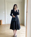 [PREMIUM] Piel Puff Collar Jacquard Long One Piece (Belt Set)