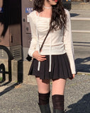 Sona Lace Muffler Bean Button Shirring T-shirt Set