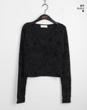 Zlin Paisley Velvet Flower Jacquard Wrap Long-Sleeved T-Shirt