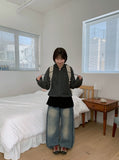 Tume Washing Cut Denim Wide Pants