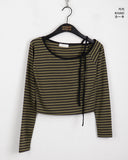 Sable One Shoulder Unbalanced Strap Stripe Long-Sleeved T-Shirt