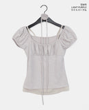[Tie set] Hadel Corsage Layered Rib Shirring Puff T-shirt