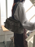 washing pocket side zipper shoulder bag