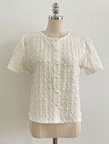 Ser Embossed Round Pearl Puff Blouse