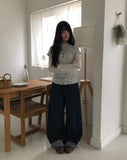 Jakan Flower Roll-up Wide Denim Pants