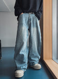 Hidden Track Zipper Wide Denim Pants