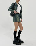 Beto Washing Cut Denim Set Skirt