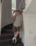 Bonnie Linen Stripe U-Neck Short Sleeve T-Shirt