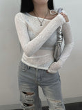 See-through unbalanced shoulder tee