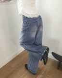 Karik two-way snap button washed wide denim pants