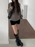 Hearts Cable Loose Fit Wool V-Neck Knit