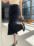 Rona H-line Slit Long Skirt (Belt set)