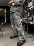 Stopper Damage Cargo Wide Denim Pants