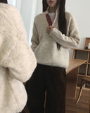 Cotic Bokashi Color Matching Half Snap Button Knit