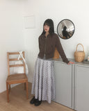 Yubo Vintage Check Ribbon Strap Tiered Long Skirt