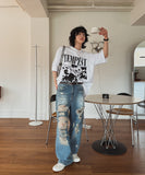 Funky Damage Wide Denim Pants