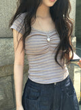 [MADE] Duran Amore Square Neck Shirring Short Sleeve T-Shirt