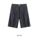 Teddy raw one tuck Bermuda denim