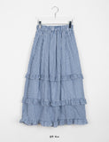 Lainyu Check Frill Tiered Long Skirt