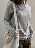 Achu Brushed Basic Round Long Sleeve Tee